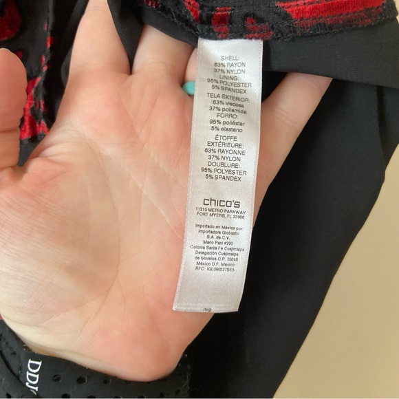 Chicos• red black velvet statement off the shoulder lace detail top - Picture 6 of 9